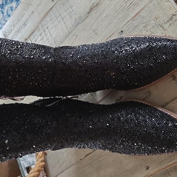 Sparkling Black Heeled Boots for Women - Picture 9 of 17